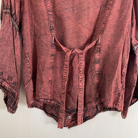 Agan Traders Womens Medium Velvet Trim Top Tie Back Long Sleeve Shirt - Picture 12 of 12